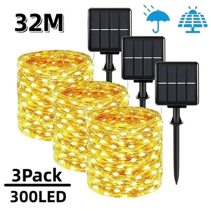 7m/12m/22m/32m LED Solar Licht Outdoor Garten Fee String Licht Led funkeln Wasserdichte Lampe für Weihnachten Terrasse Baum Party