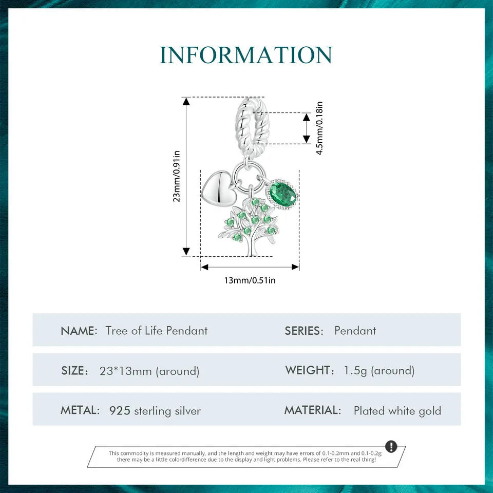 WOSTU Charms-Anhänger aus 925er-Sterlingsilber, grüner Baum des Lebens, Glücksklee-Perlen, passend für Original-Armbänder, Halsketten, DIY-Schmuck, Geschenk