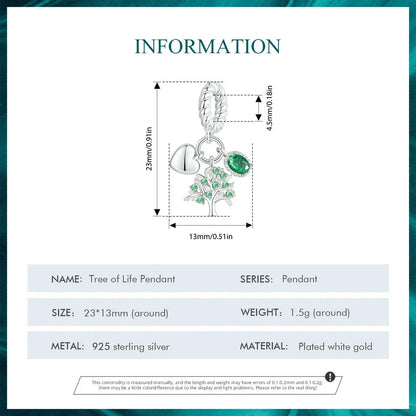 WOSTU Charms-Anhänger aus 925er-Sterlingsilber, grüner Baum des Lebens, Glücksklee-Perlen, passend für Original-Armbänder, Halsketten, DIY-Schmuck, Geschenk