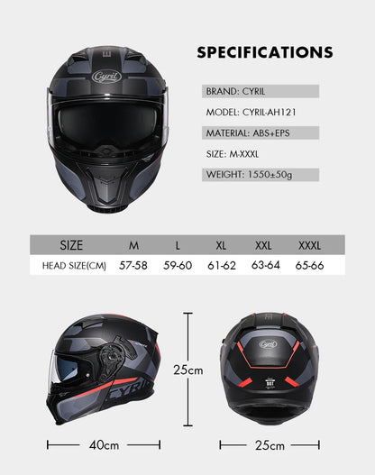 Integraler Motorradhelm mit Dual-Visier, Cyril hochklappbarer Motorradhelm mit Bluetooth-Steckplatz für Erwachsene, DOT-zugelassener Helm