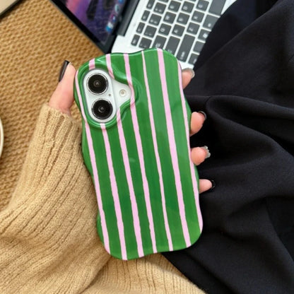 Modische, farbkollisionsgestreifte, glänzende Hülle für iPhone 17, 12, 13, 14, 15, 16 Pro Max, 17 Air Wave-Kanten, komfortable Touch-Rückseite