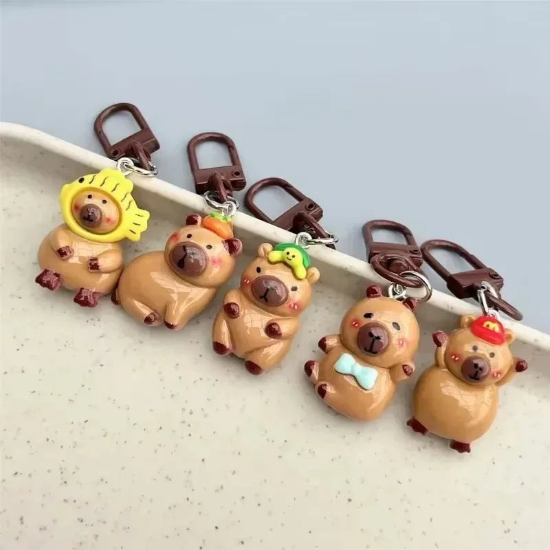 1-10Pcs Lustige Cartoon Capybara Schlüsselanhänger Frauen Männer Charme Harz Glänzend Flatback Tier Anhänger Schlüsselring Schmuck, Die Entdeckungen
