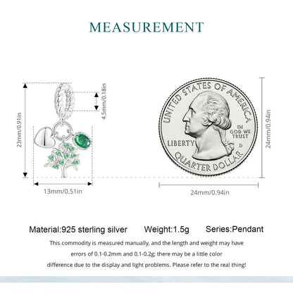 WOSTU Charms-Anhänger aus 925er-Sterlingsilber, grüner Baum des Lebens, Glücksklee-Perlen, passend für Original-Armbänder, Halsketten, DIY-Schmuck, Geschenk