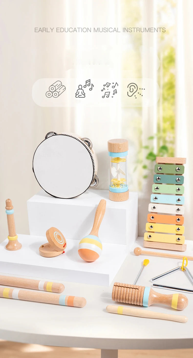 Wooden Musical Instrument Montessori Music Set Baby Children Percussion Instrument Toy Early Educational Knocking Toys for Kids