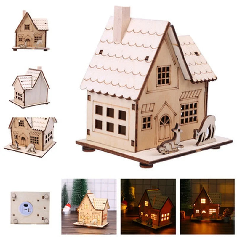 Festival Led Licht Holz Haus Weihnachtsbaum Dekorationen für Home Dekoration Holz Haus DIY Geschenk Fenster Dekoration