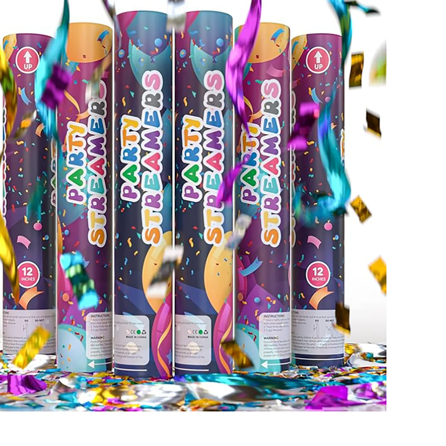 Konfetti-Kanone, 30,5 cm, mehrfarbig, Konfetti-Popper, Party-Streamer, biologisch abbaubar, 12 Stück, Party-Popper-Streamer-Shooter für Hochzeiten