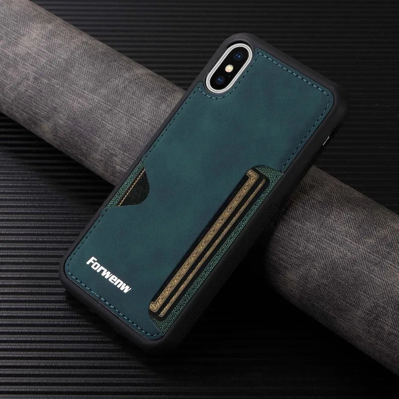 Retro-Kartenhalter-Handyhülle für iPhone 17 16 15 14 13 12 11 Pro Max 16E Air XS XR SE 7 8 Plus Business Wallet PU-Lederhülle