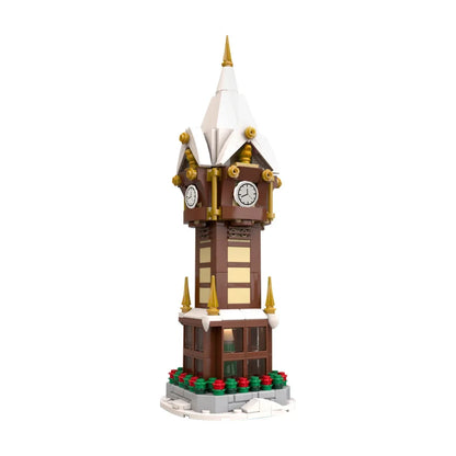 345PCS MOC Weihnachten Straße Uhr Turm Bausteine Stadt Platz Kalender Glocke Turm Architektur Ziegel Spielzeug Weihnachten Geschenk