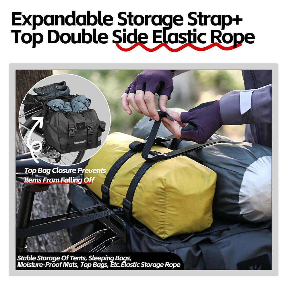 Rhinowalk Fahrrad-Gepäckträgertasche, 22/40/50 l, wasserdichte doppelseitige Fahrrad-Satteltasche mit innerer Stützplatte, erweiterbarer Aufbewahrungsgurt