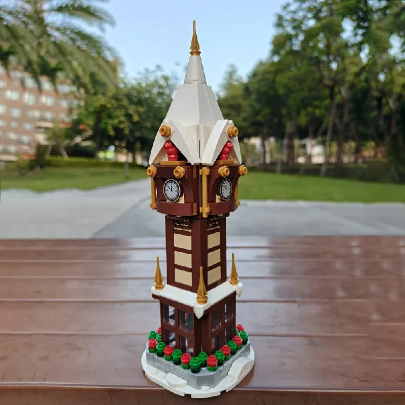 345PCS MOC Weihnachten Straße Uhr Turm Bausteine Stadt Platz Kalender Glocke Turm Architektur Ziegel Spielzeug Weihnachten Geschenk