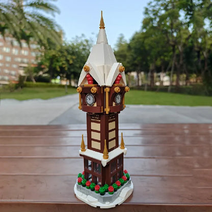 345PCS MOC Weihnachten Straße Uhr Turm Bausteine Stadt Platz Kalender Glocke Turm Architektur Ziegel Spielzeug Weihnachten Geschenk