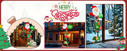 2,4 m lange aufblasbare Weihnachtsdekoration, kletternder Weihnachtsmann mit Rentier und Schneemann/Elfen, Weihnachtsdekoration für Strahldachbaum-Innenparty