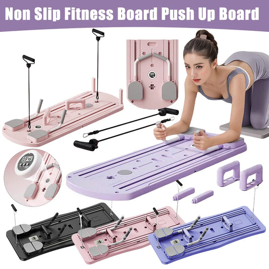 Pilates Reformer Pushup Board Bauchtrainingsbretter, rutschfest, faltbar, für Körperfitness, ABS-Rollenmaschine mit Timer oder Theke