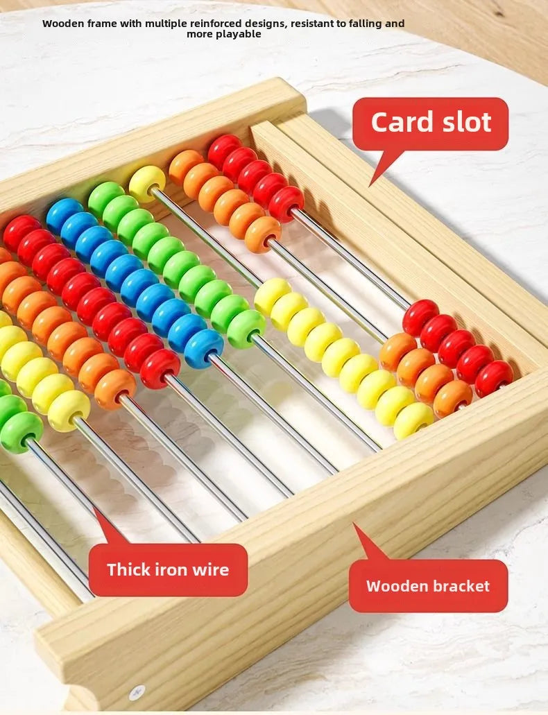 Klassisches pädagogisches Mathe-Zählspielzeug aus Holz mit 10 Reihen, 100 Perlen mit Zählstäben, Zahlen- und Alphabet-Karte, Vorschul-Mathe-Lernen