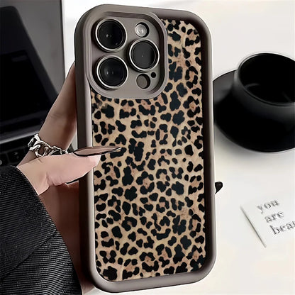 Mode Sexy Braun Leopard Silikon Soft Case Für iPhone 13 14 Pro Max 11 12 Mini 15 16 Plus SE2022 7 8 X XS XR Stoßfest Abdeckung