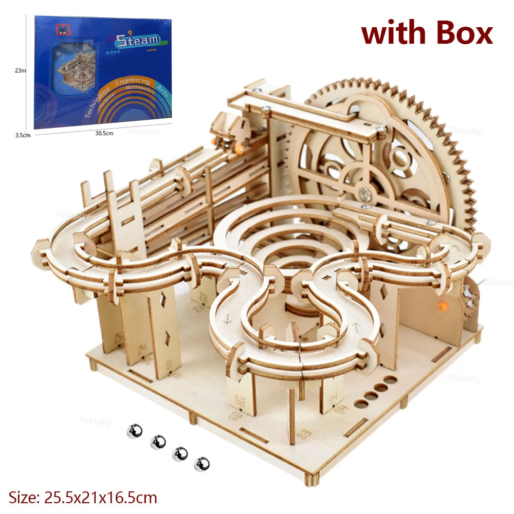 3D-Holzpuzzle zum Selbermachen, mechanisch, manuell, Modellbausätze, Spielzeug, Marmor-Lauf-Set mit 4 Kugeln, für Erwachsene und Kinder, Geschenke