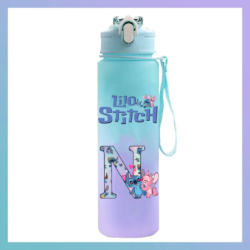 750 ml Lilo Stitch Brief A-Z Gedruckt Wasser Flasche Große Kapazität Trinken Tragbare Anime Outdoor Sport Wasser Tasse KINDER geschenk Gym