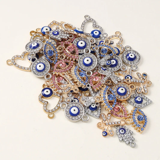 10 Stück Mixed Crystal Evil Eye Charms Türkische Lucky Blue Eye Charms Anhänger Anschlüsse für Armband Ohrringe Halskette DIY Schmuck