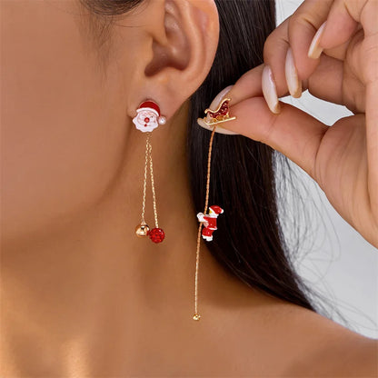 Neue Design Moving Santa Claus Quaste Baumeln Ohrringe für Frauen Weihnachten Baum Schneeflocke Asymmetrische Lange Ohrring Neue Jahr Schmuck