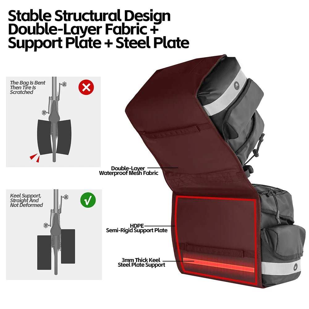 Rhinowalk Fahrrad-Gepäckträgertasche, 22/40/50 l, wasserdichte doppelseitige Fahrrad-Satteltasche mit innerer Stützplatte, erweiterbarer Aufbewahrungsgurt