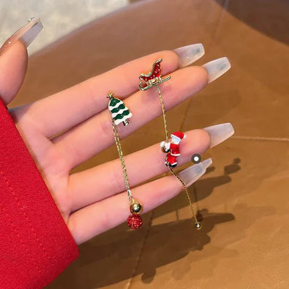 Neue Design Moving Santa Claus Quaste Baumeln Ohrringe für Frauen Weihnachten Baum Schneeflocke Asymmetrische Lange Ohrring Neue Jahr Schmuck