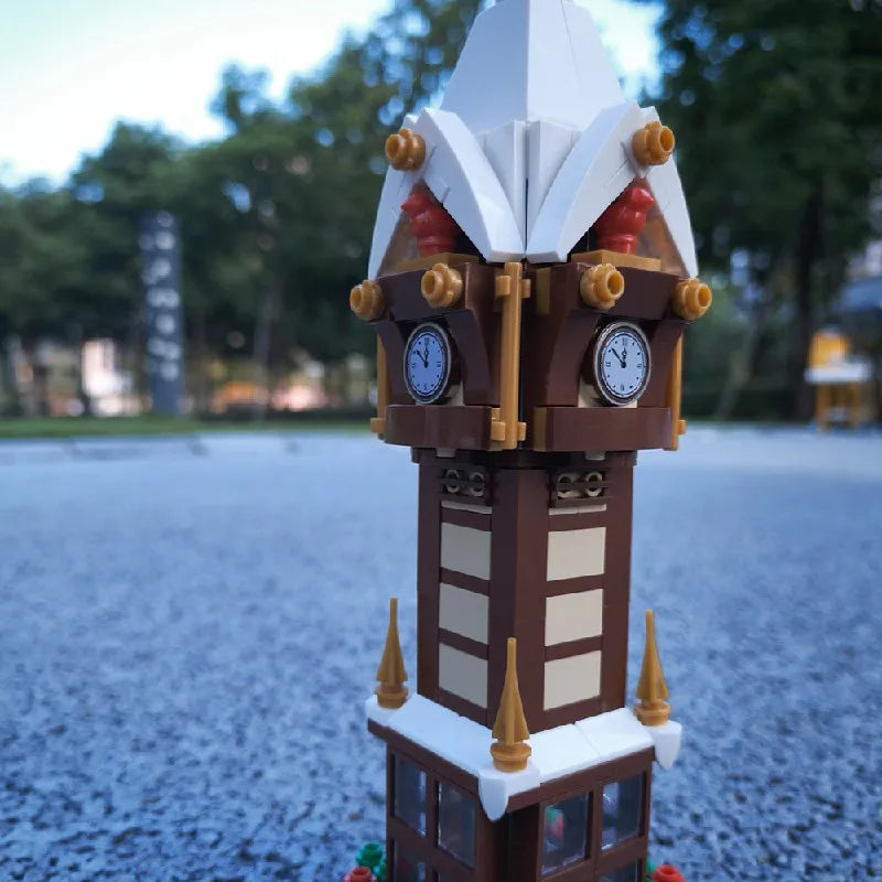 345PCS MOC Weihnachten Straße Uhr Turm Bausteine Stadt Platz Kalender Glocke Turm Architektur Ziegel Spielzeug Weihnachten Geschenk