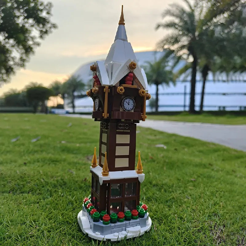 345PCS MOC Weihnachten Straße Uhr Turm Bausteine Stadt Platz Kalender Glocke Turm Architektur Ziegel Spielzeug Weihnachten Geschenk