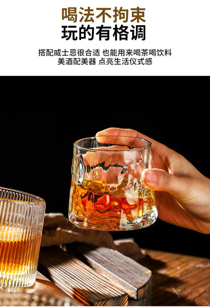 200 ml Whiskygläser, Tasse, Neuheit, drehbar, altmodisches Weinglas mit Holzsockel für Saft, Tee, Bar, Trinkutensilien