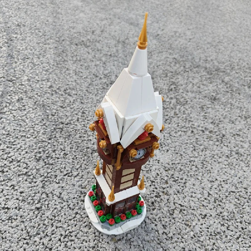 345PCS MOC Weihnachten Straße Uhr Turm Bausteine Stadt Platz Kalender Glocke Turm Architektur Ziegel Spielzeug Weihnachten Geschenk