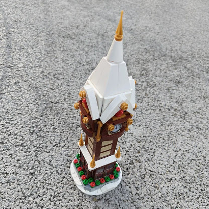 345PCS MOC Weihnachten Straße Uhr Turm Bausteine Stadt Platz Kalender Glocke Turm Architektur Ziegel Spielzeug Weihnachten Geschenk