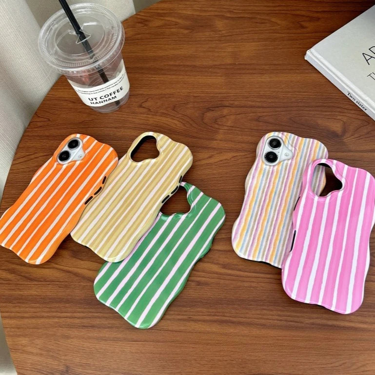 Modische, farbkollisionsgestreifte, glänzende Hülle für iPhone 17, 12, 13, 14, 15, 16 Pro Max, 17 Air Wave-Kanten, komfortable Touch-Rückseite