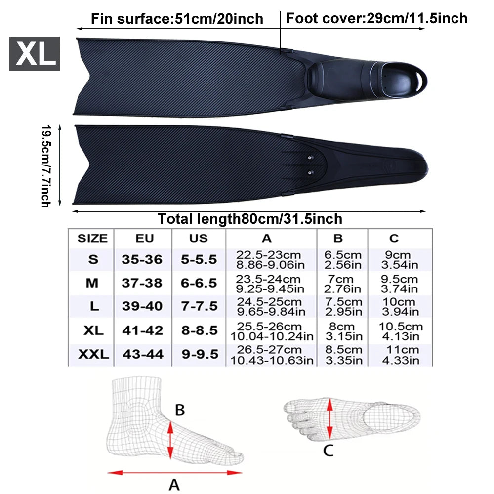 Vollfuß-Tauchflossen mit langem Klinge für Freitauchen und Speerfischen. Kostenlose Tauchflossen