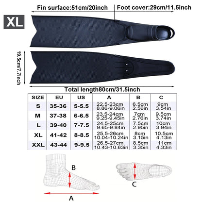 Vollfuß-Tauchflossen mit langem Klinge für Freitauchen und Speerfischen. Kostenlose Tauchflossen