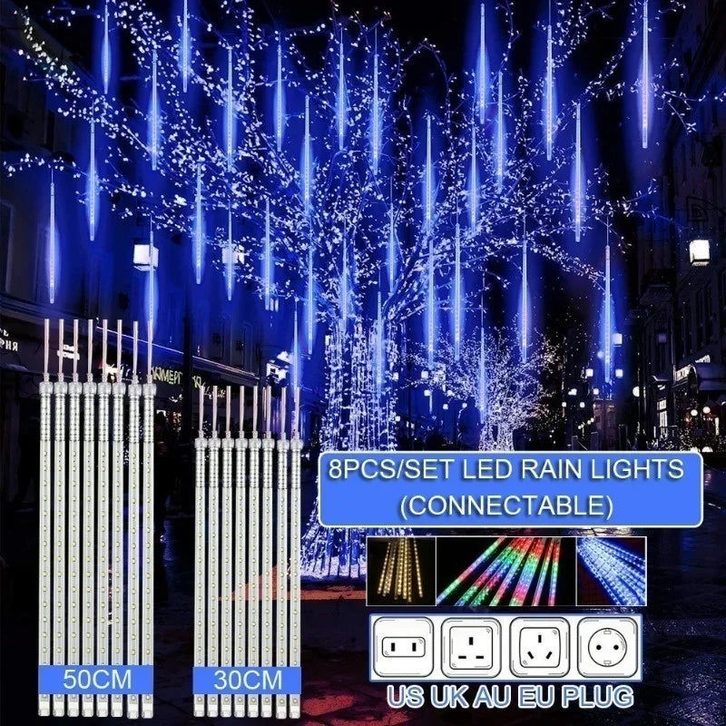 30 cm/50 cm Wasserdichte Meteorschauer Regen 8 Röhre LED Lichterketten Für Outdoor Urlaub Weihnachten Dekoration Baum EU/US/AU/UK Stecker