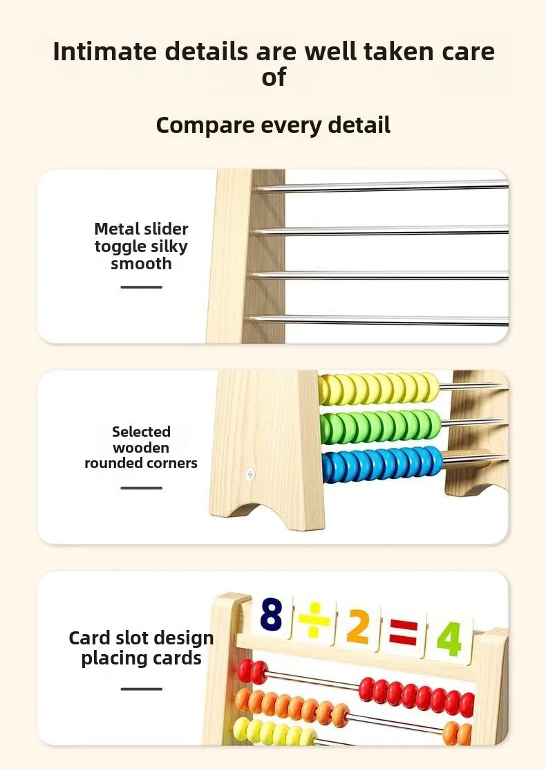 Klassisches pädagogisches Mathe-Zählspielzeug aus Holz mit 10 Reihen, 100 Perlen mit Zählstäben, Zahlen- und Alphabet-Karte, Vorschul-Mathe-Lernen