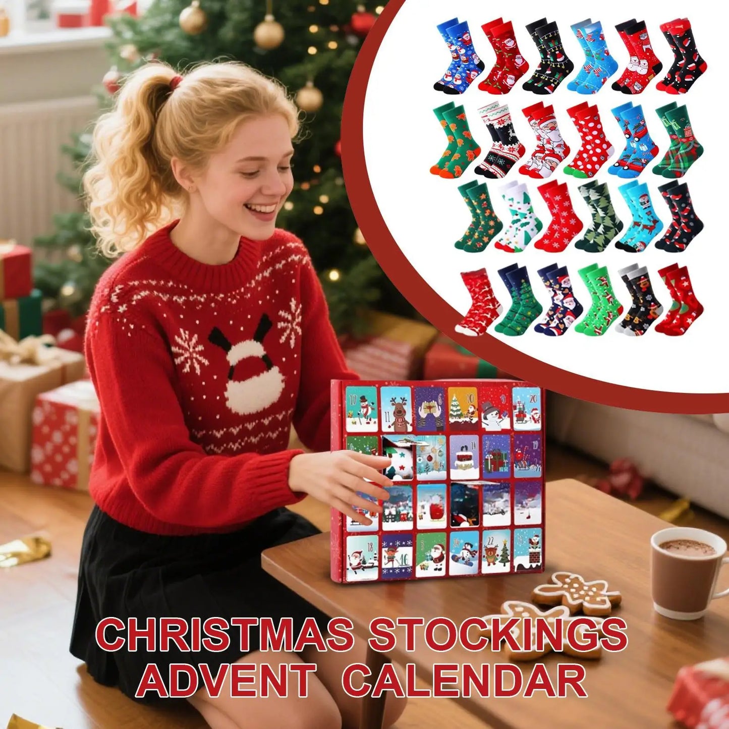 Weihnachts-Countdown-Kalender 2025, Weihnachten, Winter, Heimbedarf, 24-Tage-Countdown-Kalender, Neuheitssocken für Männer und Frauen