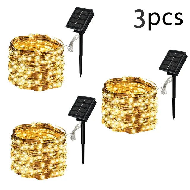 7m/12m/22m/32m LED Solar Licht Outdoor Garten Fee String Licht Led funkeln Wasserdichte Lampe für Weihnachten Terrasse Baum Party