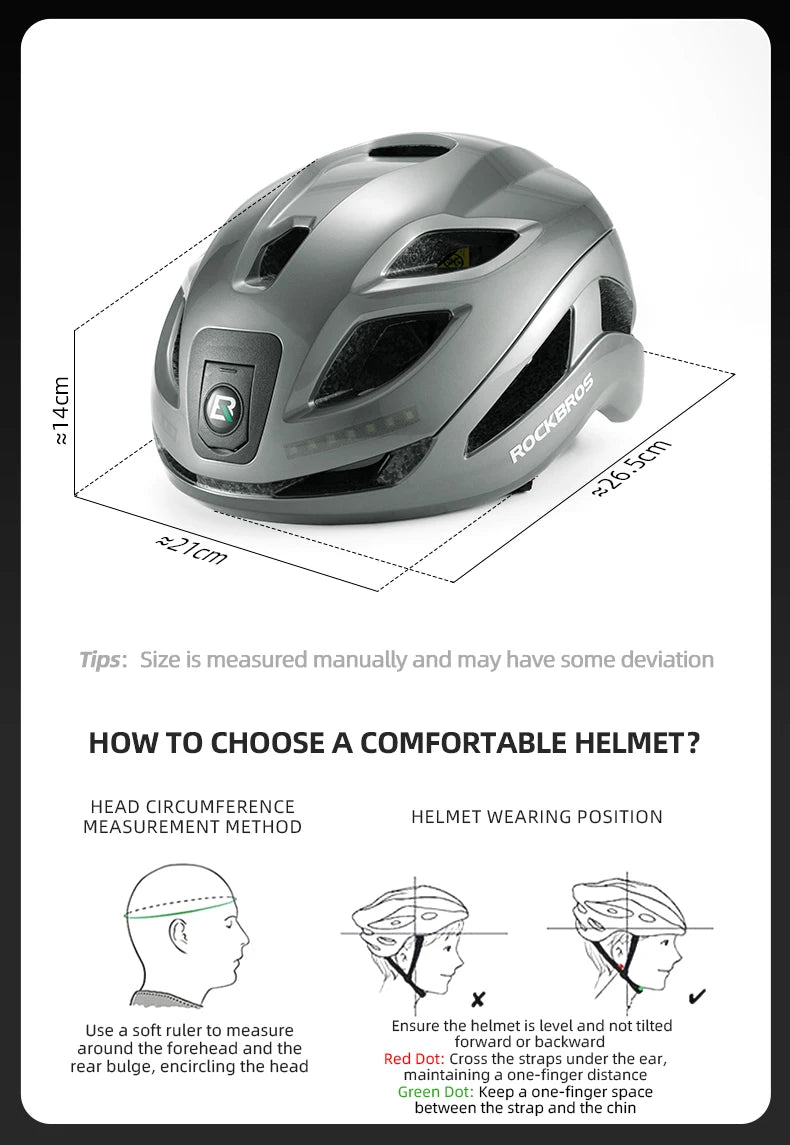 ROCKBROS Fahrrad Licht Helm Typ-C Lade Fahrradhelm Wiederaufladbare Einstellbare MTB Sicher Mountain Road Scooter Helm