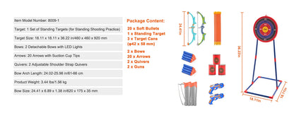 SucceBuy Pfeil- und Bogen-Set für Kinder, 2er-Pack, LED-Bogenschießen-Set mit 20 Pfeilen, 2 Pistolen, Outdoor-Spielzeug für Kinder, Jungen und Mädchen ab 6 Jahren