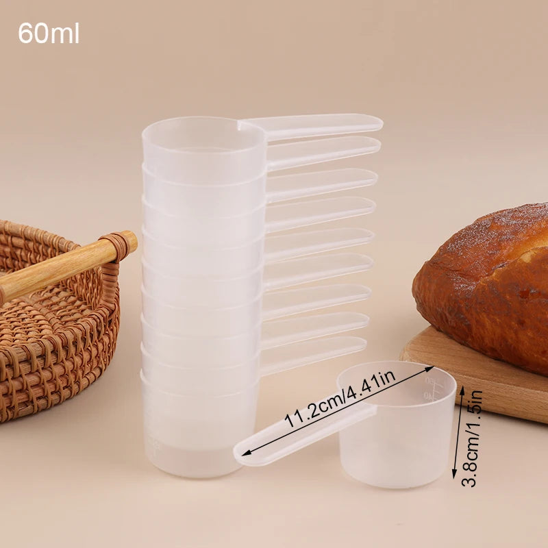 10 Teile/satz Messlöffel Mit Skala 30/50/60/70 ml Transparent Kunststoff Milch Pulver Löffel Küche backen Messbecher