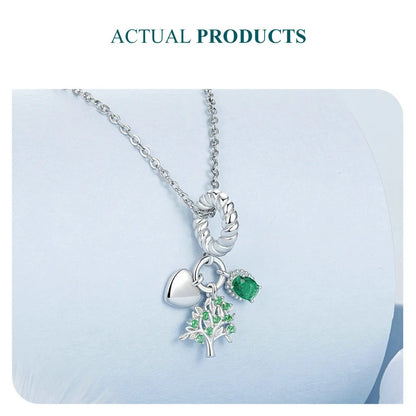 WOSTU Charms-Anhänger aus 925er-Sterlingsilber, grüner Baum des Lebens, Glücksklee-Perlen, passend für Original-Armbänder, Halsketten, DIY-Schmuck, Geschenk