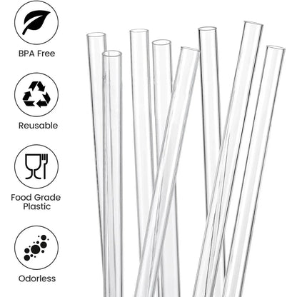 Ersatzstrohhalme für Stanley 40 oz Tassenbecher, 12er-Pack transparente wiederverwendbare Kunststoffstrohhalme, 2 Strohbürsten, für Stanley Cup
