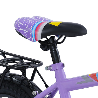 14-Zoll-Kinderfahrrad, verstellbarer Sitz, Kinderfahrradlast 50 kg, mit Trainingsrädern + Korb + Rücksitz für 3–6 Jahre alt (lila/rosa)