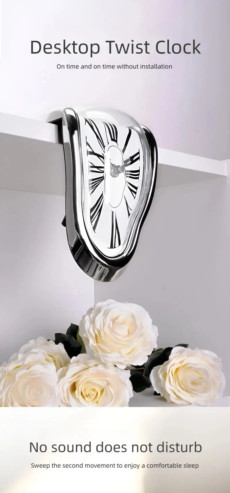 Vintage Silber gedrehte Schmelzuhr kreative schmelzende rechtwinklige stille Uhr Dekoration Home Office