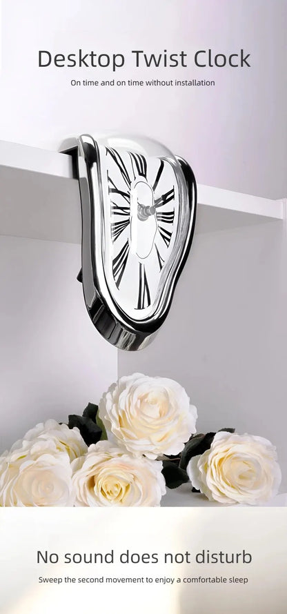 Vintage Silber gedrehte Schmelzuhr kreative schmelzende rechtwinklige stille Uhr Dekoration Home Office