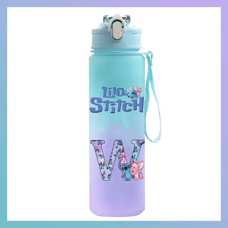750 ml Lilo Stitch Brief A-Z Gedruckt Wasser Flasche Große Kapazität Trinken Tragbare Anime Outdoor Sport Wasser Tasse KINDER geschenk Gym