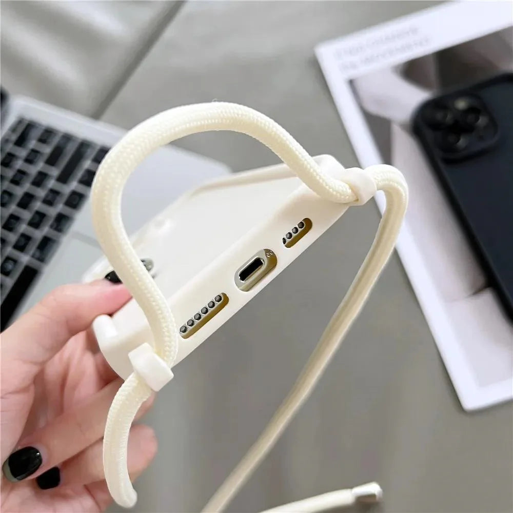 Handyhülle für iPhone 14 13 15 16 Pro Max 17 Air 16E 12 11 X XS 8 Plus SE2022 Crossbody verstellbares Lanyard-Gurtseil Softcover