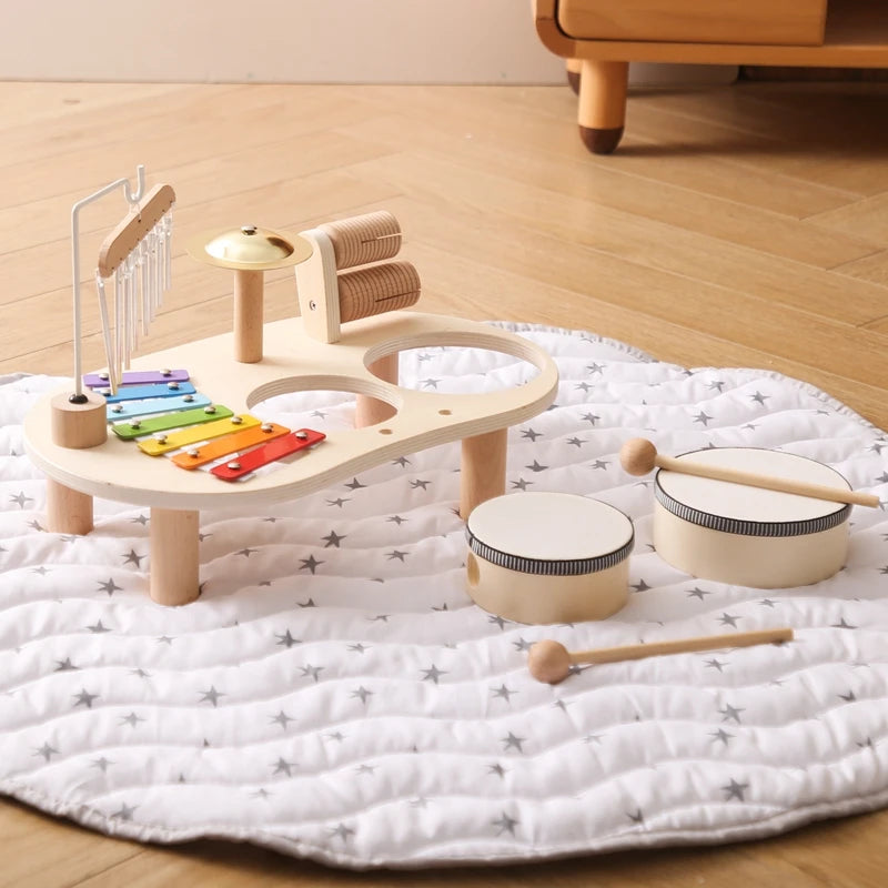 Baby Holz Montessori Spielzeug Bandstand Modell Abnehmbare Set Mobile Trommel Kinder Puzzle Lernen Spielzeug Für Neugeborene Geburtstag Geschenk