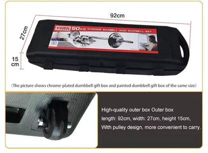 10 kg, 15 kg, 20 kg, 30 kg, Fitnessstudio, Zuhause, Gewichtheben, Hanteln mit Box, bemalt, schwarz lackiert, Gusseisen-Hanteln, Langhantel-Set.