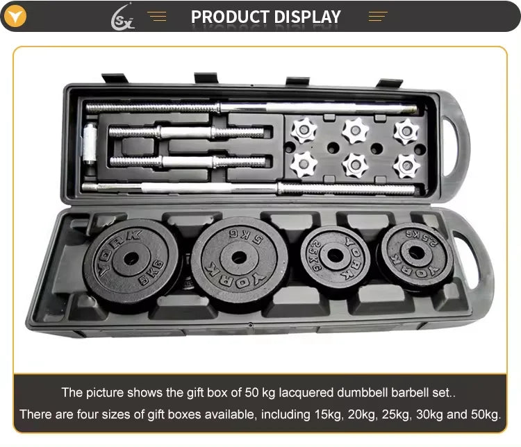 10 kg, 15 kg, 20 kg, 30 kg, Fitnessstudio, Zuhause, Gewichtheben, Hanteln mit Box, bemalt, schwarz lackiert, Gusseisen-Hanteln, Langhantel-Set.